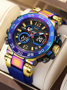 SMAEL Men's Stylish Dual Display Sports Watch, Street LED Backlight Large Dial Colorful Men Watch With Alarm, Chronograph, Water Resistant, 12/24H Time Format - Blue - View 1