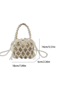 حقيبة كبيرة بسعة كبيرة منسوجة بخرز بطراز فرنسي قديم، حقيبة يد صيفية بتصميم لؤلؤ مفرغ