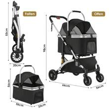 Portable Pet Stroller 3 In 1 Dog Buggy Transport Bag Cat Buggy, Up To 40 Kg, Dog Cart With Mesh Windows & Cup Holder & Spring Shock Absorber, For Small And Medium Cat Dog - Black - View 2