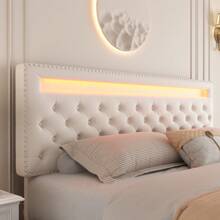 GEGOFORU Queen LED Bed Frame With 4 Storage Drawers, RGBW Smart Lights In Headboard & Footboard, Adjustable Upholstered Headboard, No Box Spring Needed - Velvet white - View 5