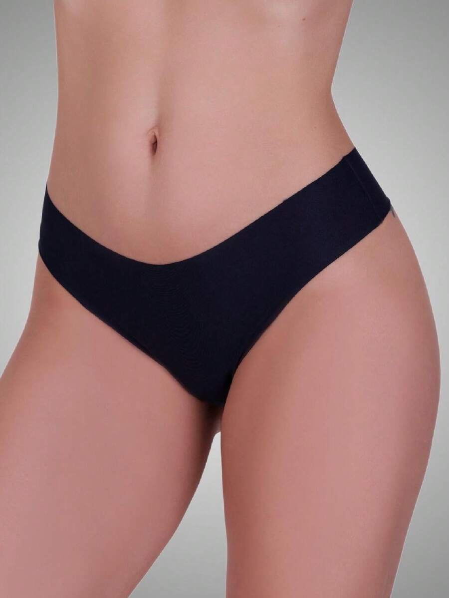 Agnes Seamless Polyamide Thong Panties With Laser Cut String - màu đen - Xem 1