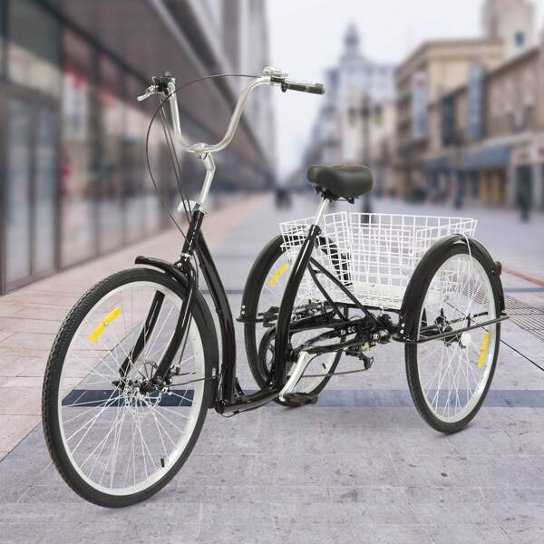 Owneed Dreirad für Erwachsene, 26 Zoll 6 Gang Tricycle, 3 Räder Fahrrad mit Einkaufskorb, City Einkauffahrrad Cityräder Bike, für Outdoor-Aktivitäten