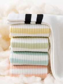 5 pares de calcetines de tripulación hasta el tobillo transpirables a rayas de color macaron para mujeres, surtido aleatorio