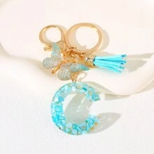 Llavero con letra del alfabeto en azul cielo con flecos de mariposa, llavero con inicial de piedra de resina con mosquetón - Accesorio decorativo de llavero para mujer, niña, mochila, colgante, accesorios para bolso, cordones con portaidentificación, accesorios para coche, encantos para bolso, regalo de Navidad, regalo para maestra, amiga, hermana - Multicolor - Ver 17