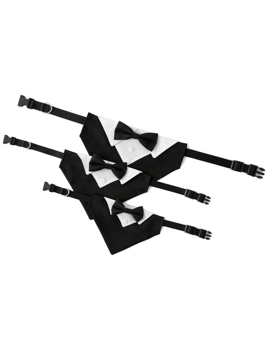 1pc Pet Bandana, Fashionable Pet Gentleman Suit Collar For Dogs, Pet Wedding Triangle Scarf - Black and White - View 1