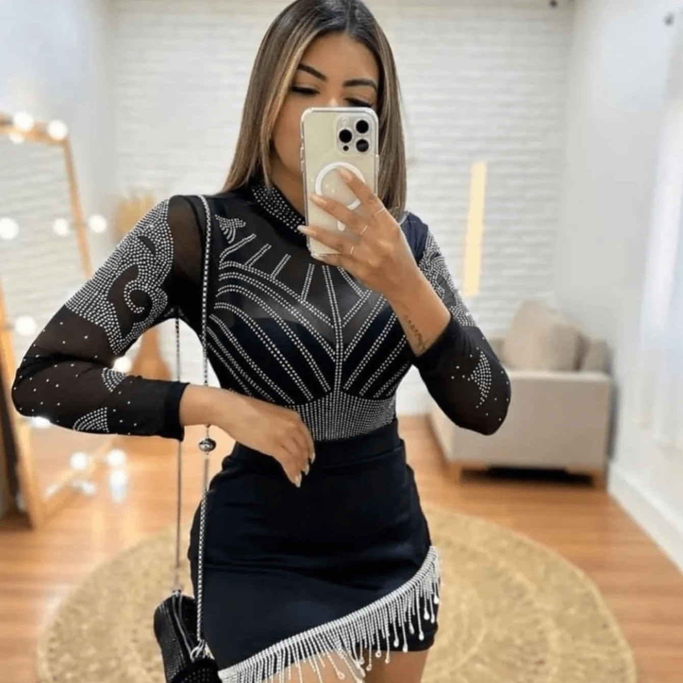 Black Tulle Bodysuit One Size Fits All - màu đen - Xem 1