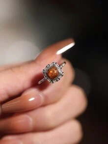 1 chiếc nhẫn pha lê thạch anh tím mạ vàng 18K bằng bạc Sterling 925, nhẫn phong cách cung điện cổ điển dành cho nữ, thích hợp để đeo hàng ngày và dự tiệc, đa năng, làm quà tặng - Cà phê nâu - Xem 2