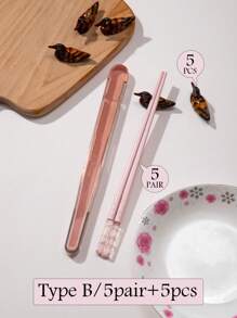 1/5双马卡龙色樱花筷子。可爱鸭子造型筷子架。玻璃纤维+PET材质筷子，ABS树脂筷子架。寿司筷子。中式餐具。适合家庭和餐厅使用。精美礼品。圣诞礼物，学校用品 - 彩色 - 查看 25