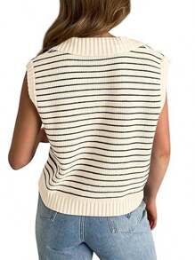 Summer Sweaters For Women 2024 V Neck Cap Sleeve Tops Sleeveless Spring Clothes Sweater Vest - 米色 - 查看 4