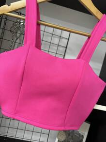 Women's Cropped Top With Padding - Màu Hồng Tươi - Xem 2