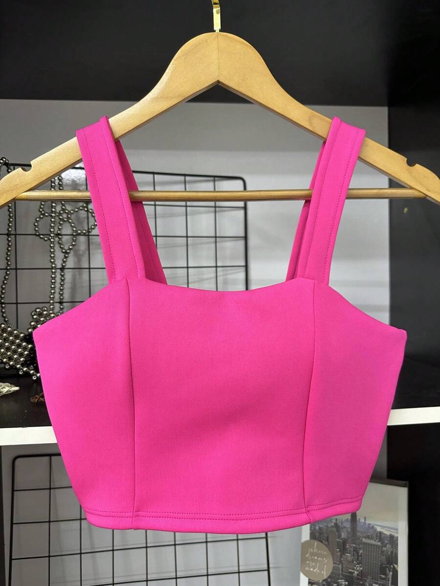 Women's Cropped Top With Padding - Màu Hồng Tươi - Xem 1