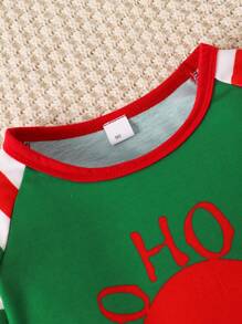 2 件套年轻男孩圣诞老人条纹印花服装，秋季 - 綠色 - 查看 3