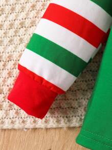 2 件套年轻男孩圣诞老人条纹印花服装，秋季 - 綠色 - 查看 5