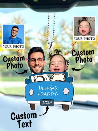 1pc Custom Photo And Text Drive Safe Daddy Ornament In Car, Personalized Photo Car Decor Accessories, Custom Hanging Car Photo Frames, Personalized Acrylic Car Hanger, Car Personalized Photo Keepsake, Funny Customized Drive Safe Daddy Acrylic Hanger Gift Idea For Husband, Birthday Gift Idea For Papa, Couple Gift, Valentine Gift Winter Gift Ideas Boy Girl Valentine's Day Multi-Functional,Ornamental Exquisite,Stylish,Baby Fashion,Tidy,Colorful,Modern,Cute Kawaii Adorable Custom,Unique Treasurefinds,Baby Gifts,Cutebaby,Toddler Fashion Ideal Gifts For Him Family,Friends,Daughter,Son,Her For Children's Day,Multi-Functional,Ornamental,Letter,Stylish,Modern,Colorful,Cute,Adorable,Casual,Custom,Personalised,Unique,Customized,Ideal Gifts For Him,Ideal Gifts For Her Back To School