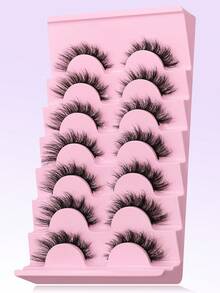GROINNEYA 7 Pairs False Eyelashes Cat Eye Lashes Faux Mink Lashes Natural Look Fluffy Volumized Eyelashes Extension Natural Full False Eyelashes Travel Essentials Makeup Tools(MC04) - màu đen - Xem 2