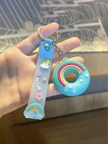 New Cute Donut Keychain Pendant, Couple Backpack Charm, Car Decor, Exquisite Small Gift, Car Hanging Ornament, Short Rope Keychain, Suitable For Multiple Scenarios, Perfect For Bag Decoration - Blue - View 4