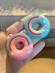 New Cute Donut Keychain Pendant, Couple Backpack Charm, Car Decor, Exquisite Small Gift, Car Hanging Ornament, Short Rope Keychain, Suitable For Multiple Scenarios, Perfect For Bag Decoration - Blue - View 2