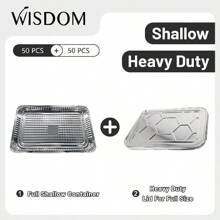 WISDOM WISDOM Shallow/Medium/Deep/Deep-Heavy Duty Full Size Container With Normal/Heavy Duty Lid 50set - Disposable Aluminum Food Storage And Catering