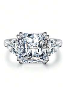 1 Pc 5 Ct High Sparkle Radiant High Carbon Drill Rings Sterling Silver Gorgeous Romantic Women's Ring Unique Design For Prom Dating Occasions Fine Women's Jewelry Birthday Gifts - Silver - View 6