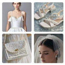 Perlon Joon 1条白色珍珠水晶水钻饰边丝带，水晶银色珍珠扁链，新娘婚纱装饰配饰 - 銀色 - 查看 6