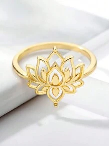 1pc Vintage Lotus Flower Ring, Women's Gold Stainless Steel Floral Ring, Wedding Couple Ring, Elegant Jewelry, Gift For Valentine's Day, Mother's Day - Flower - View 1