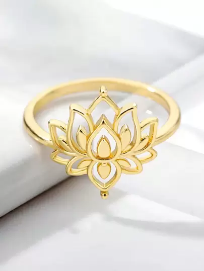 1pc Vintage Lotus Flower Ring, Women's Gold Stainless Steel Floral Ring, Wedding Couple Ring, Elegant Jewelry, Gift For Valentine's Day, Mother's Day