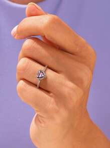 1 chiếc nhẫn đính hôn trái tim đính đá Cubic hồng lấp lánh dành cho nữ Nhẫn đính hôn bằng bạc Sterling S925 Nhẫn vĩnh cửu Quà tặng trang sức cao cấp cho phái đẹp ngày lễ tình nhân - Bạc - Xem 3