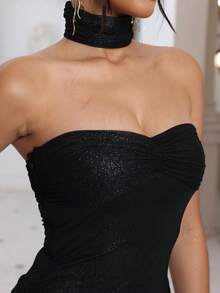 Robe de cocktail longue à détail torsadé pour femmes. Convient pour les banquets, les soirées élégantes, les événements formels du soir, les bals de promo, les mariages et les dîners. Élégante robe noire pour les événements. - Noir - Voir 8