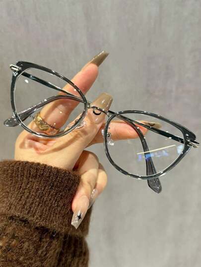 Y2K薄荷绿猫眼眼镜，女士透明眼镜配饰，万圣节主题