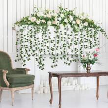 1 件/12 件/24 件 210 厘米/82 英寸人造绿色常春藤叶花环，悬挂假藤蔓植物用于装饰、中心装饰、房间、卧室墙壁、绿植、丛林主题派对婚礼装饰 - 墨綠色 - 查看 3