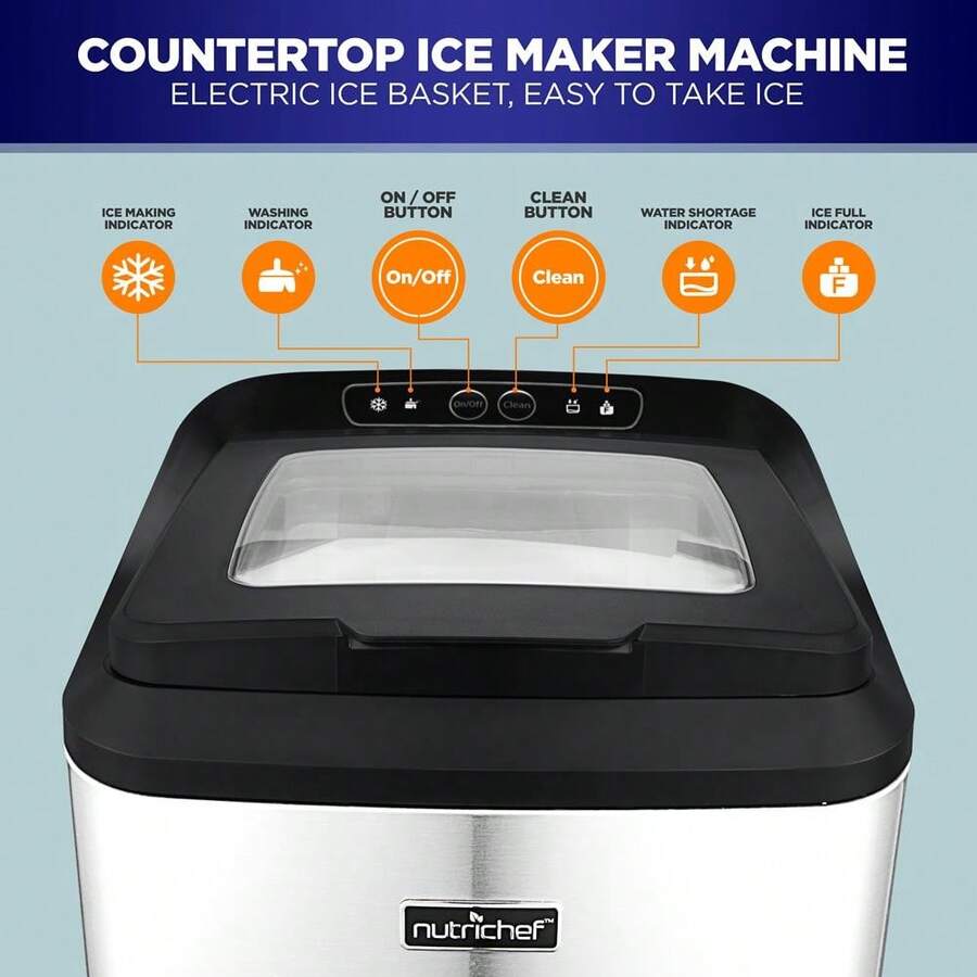 NUTRICHEF Countertop Ice Maker Machine Electric Ice Maker Countertop