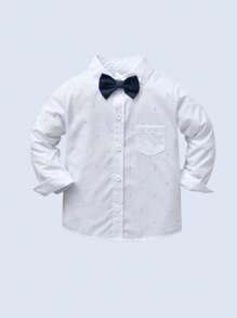 BOARNSEORL 2 peças de roupa de cavalheiro para meninos, camisa branca de manga comprida com gravata borboleta e calças suspensórias azul-marinho, traje formal da moda para festa de aniversário, casamento, comemoração de aniversário