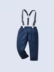 BOARNSEORL 2 peças de roupa de cavalheiro para meninos, camisa branca de manga comprida com gravata borboleta e calças suspensórias azul-marinho, traje formal da moda para festa de aniversário, casamento, comemoração de aniversário