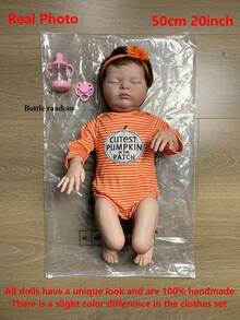 GUESSBELLY 逼真的 50 厘米 20 英寸柔软乙烯基睡眠重生娃娃，具有 3D 绘画皮肤和血管静脉，可爱装扮玩具生日礼物（部分零件随机） - 珊瑚橙 - 查看 2