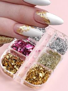 Aluminum Nail Flakes Foils Set Gold Silver Asymmetrical Paillette Nail Art Sequins Decorations Glitter Sticker For Manicure,Nail Art Accessories Gold Silver Copper Foil Sequins Glitter Leaf Flake Sheet Bulk Foil Paper For Gilding Manicure Decoration Nail Supplies Nails Nail Charms Nail Gems - Multicolor - View 13