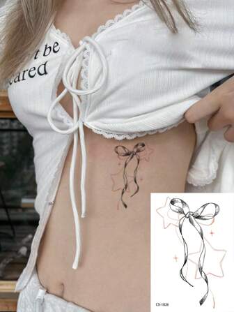 1 件防水临时纹身贴纸，星星、蝴蝶结、丝带设计，适合时尚人士
