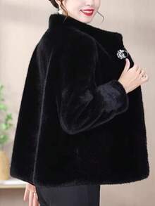 JIANHU Krótki Elegancki Futro Norek Damskie Sztuczne Futro - Czarne - Zobacz 3