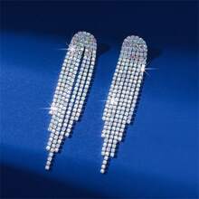 Pendientes largos con flecos de color dorado, plateado y negro estilo sencillo, adecuados para uso diario, eventos y bodas de mujeres