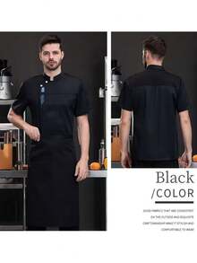 1 件厨师制服，短袖透气网眼面料，耐用厨师工作服，适用于酒店、厨房、火锅、烘焙、餐厅，适合烹饪相关活动 - 黑色 - 查看 4