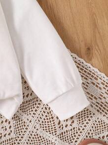 Tween Girls Letter Print Long Sleeve Top And Solid Color Pleated Skirt