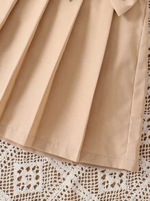 Tween Girls Letter Print Long Sleeve Top And Solid Color Pleated Skirt