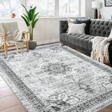 Vintage Printed Carpet Low Pile Soft Carpet Home Decorative Carpet Stain Resistant Non-Slip Foldable Indoor Carpet Washable Area Rug For Living Room Bedroom Dining Room Office - Grey - View 1