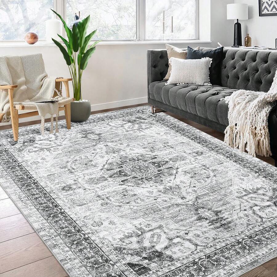 Vintage Printed Carpet Low Pile Soft Carpet Home Decorative Carpet Stain Resistant Non-Slip Foldable Indoor Carpet Washable Area Rug For Living Room Bedroom Dining Room Office - Grey - View 1