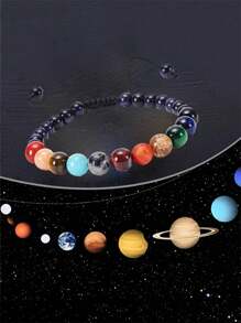 1 pieza Pulsera con cuentas ajustable del sistema solar para adolescentes, ayuda a los niños a aprender sobre los planetas y expandir sus horizontes, se puede usar a la escuela (Nota: Cada cuenta está hecha de material de piedra natural, puede diferir ligeramente de la imagen)