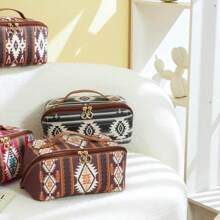 Western Travel Makeup Bag, Bohemian Cosmetic Bag For Women, Portable Pouch Open Toiletry Bag, Make Up Organizer With Divider And Handle Summer Travel, Vacation Home Bathroom Decor Holiday Makeup Organizer Bathroom Accessories Back To School - Multicolor - View 10