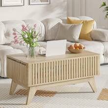 Mid-Century Modern Lift Top Coffee Table With Hidden Storage Compartment – Stylish Retro Center Table With Fluted Panels And Adjustable Height – Elegant Farmhouse Living Room Table - wood - View 2
