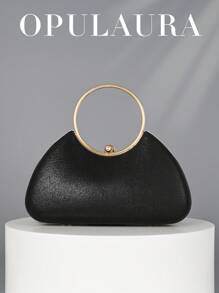 OpulAura 女士金属质感奢华晚宴手拿包，优雅的皮革派对手提包，闪亮的正式礼服手拿包，适合婚礼、舞会、生日、伴娘等正式场合，非常适合派对婚礼舞会晚宴/宴会，搭配节日派对礼服晚礼服和亮片礼服，与新年服装完美搭配，与女士派对礼服完美搭配，时尚派对包，非常适合派对、婚礼、舞会、晚宴/宴会、婚礼必备物品，与毕业礼服、舞会礼服完美搭配 - 黑色 - 查看 7