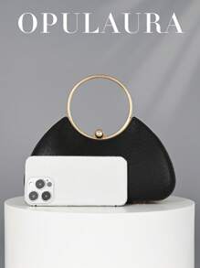 OpulAura 女士金属质感奢华晚宴手拿包，优雅的皮革派对手提包，闪亮的正式礼服手拿包，适合婚礼、舞会、生日、伴娘等正式场合，非常适合派对婚礼舞会晚宴/宴会，搭配节日派对礼服晚礼服和亮片礼服，与新年服装完美搭配，与女士派对礼服完美搭配，时尚派对包，非常适合派对、婚礼、舞会、晚宴/宴会、婚礼必备物品，与毕业礼服、舞会礼服完美搭配 - 黑色 - 查看 3