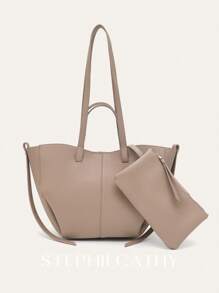 STEPHIECATHY Túi đeo vai có quai xách bằng da PU trơn màu trơn phổ biến đơn giản tối giản phong cách thanh lịch cho nữ cỡ nhỏ, chất liệu da PU thuần chay, có nút bấm nam châm, có thể xách tay, dùng hàng ngày, đa năng, đi làm mọi mùa, da lộn cỡ lớn - Màu Khaki - Xem 5