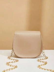1 chiếc túi đeo chéo mini trơn màu cho bé gái có đựng son môi, hộp đựng tai nghe, ví đựng tiền xu & túi đeo vai đựng son môi hình yên ngựa, lý tưởng để sử dụng hàng ngày & làm quà tặng - Màu Khaki - Xem 5